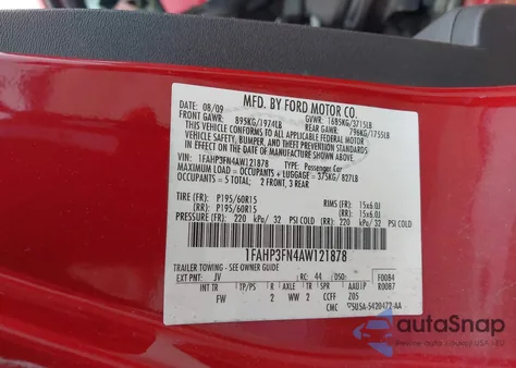 2010 Ford Focus Se z USA, uszkodzony, nr VIN 1FAHP3FN4AW121878